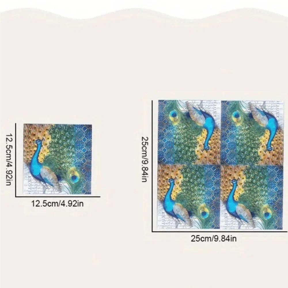 Set of 2 Individual Peacock Decoupage Cocktail Size Napkins Decorative Napkins